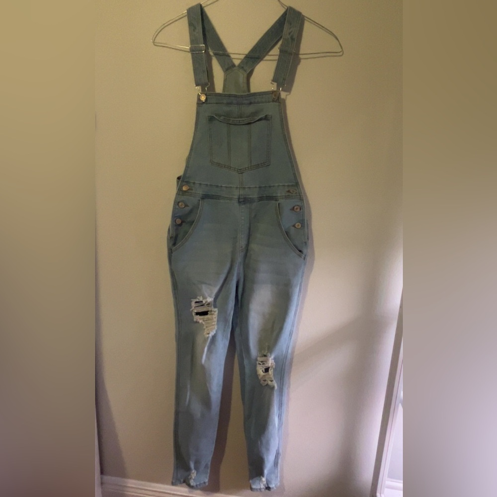 Blue Denim Overalls Relaxed Fit Distressed Women’s SMALL NWOT
